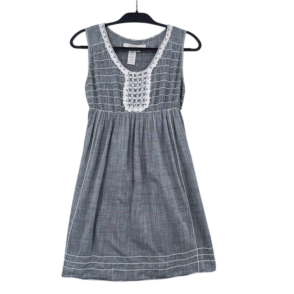 Max Studio Smocked Empire Waist Women S 100% Cotton‎ Gray